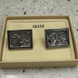 SWANK Vintage Silver Cufflinks w/fishing theme smoke mother of pearl background